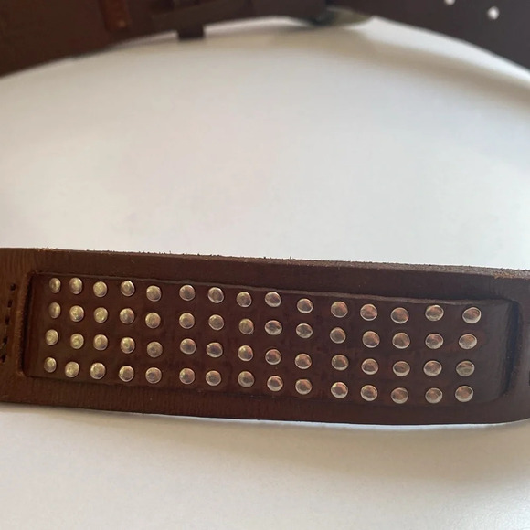Studded Leather Full Grain Leather Silver Hardware Brown‎ Belt Silver Studs - Picture 4 of 7